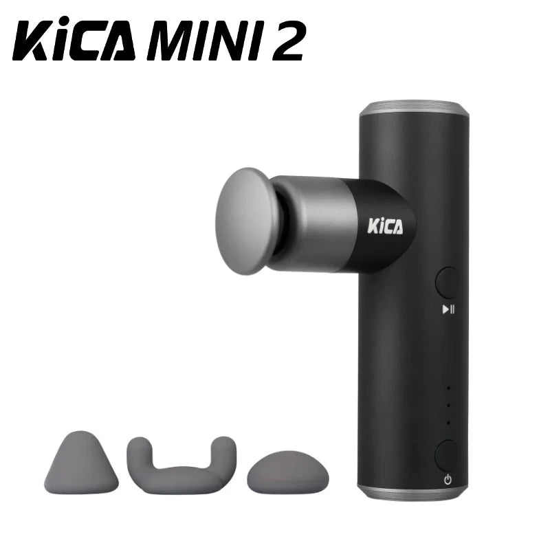 KiCA Mini 2 Faszienpistole 4 Gänge Aluminium Tragbar 3000 U/min Tiefen-Hochgeschwindigkeit 3 Massageköpfe Pistole für Sport, 195g