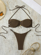 Sexy Bandeau Bikini Damen Badeanzug 2026 Zweiteiliger Bademode Tanga Bikinis Set Damen Badeanzug Push Up Strand Schwimmbekleidung