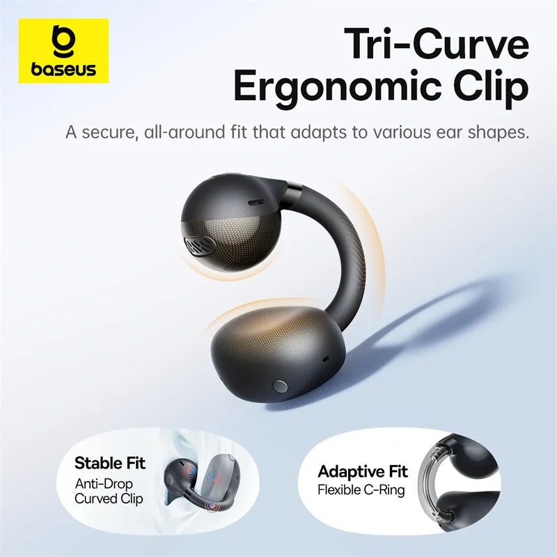 Baseus BC1 Ear-Clip-Ohrhörer Open-Ear Drahtlose Kopfhörer Bluetooth 6.0 Clip-On Sport-Kopfhörer 4 Mikrofone Super Bass IP55 Ohrstöpsel