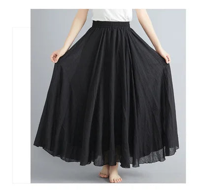 Neue 2020 Damen Leinen Baumwolle Lange Röcke Elastische Taille Plissierte Maxi Röcke Strand Boho Vintage Sommer Röcke Faldas Saia