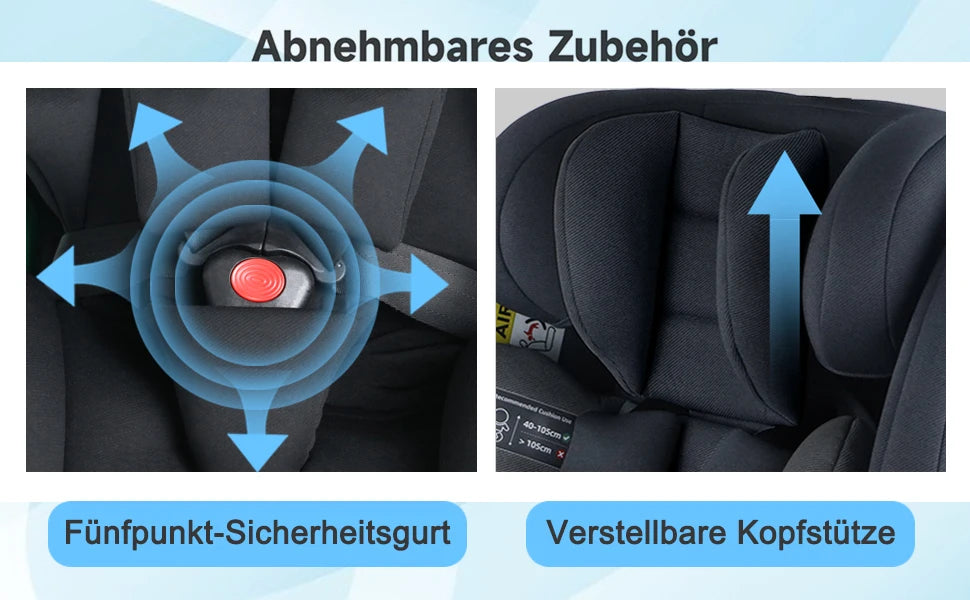 Kindersitze mit 360°-Drehfunktion ISOFIX für Babys, 5-Punkt-Gurt, 0-12 Jahre, geeignet für Neugeborene