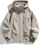 Windbreaker Herren Kapuzenjacke Reißverschluss Mantel Cargo Wasserdicht Schwarz Bomber Camping Loose Dünn Softshell Kapuzen-Wanderjacke