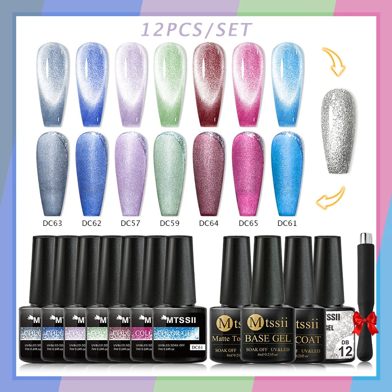 10/12PCS/SET Katze Magnetisches Gel Nagellack Set 9D Reflektierendes Glitzer Gel Halbpermanentes UV Gel Soak Off Funkelndes Nagelkunst Kits