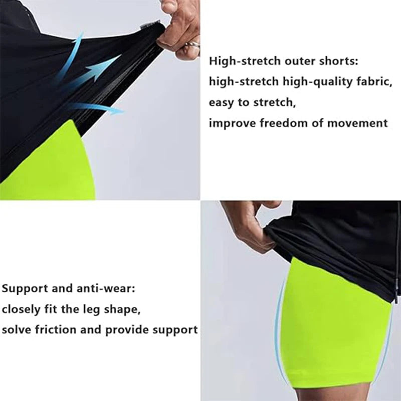 Herren Sportshorts Sportbekleidung Doppellagige Laufshorts 2-in-1 Badehosen Sommer Fitnessstudio Training Jogging Short Pants Herren