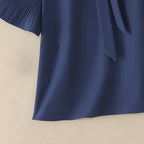 2026 ZANZEA Elegante Sommerbluse Damen Stehkragen Kurzarm-Oberteile Stylisches einfarbiges OL-Arbeitshemd Lässige Schnür-Tunika für den Urlaub