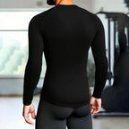 Herren Kompressions-Langarmshirt Schwarz Fitness-T-Shirt Männer Laufen Schnelltrocknend Gym-Top Sonnenschutz Sport-Baselayer