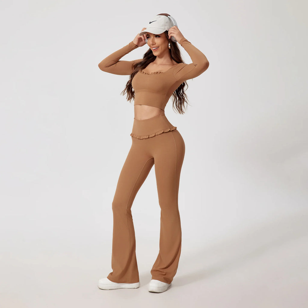 Neues Sommer 2-teiliges Damen-Fitnessstudio Yoga Damen-Outfit Outdoor Sport Schnelltrocknendes Langarmshirt-Set Damen Zweiteiler Sportbekleidung