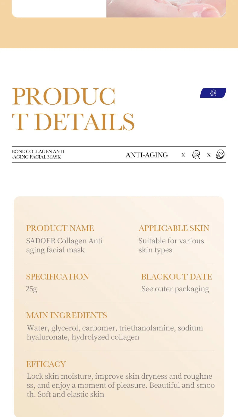 10 Stk. Kollagen Anti-Falten Gesichtsmaske Anti-Aging Mildert feine Linien Strafft die Haut Feuchtigkeitsspendend Aufhellend Hautpflege Koreanische Kosmetik