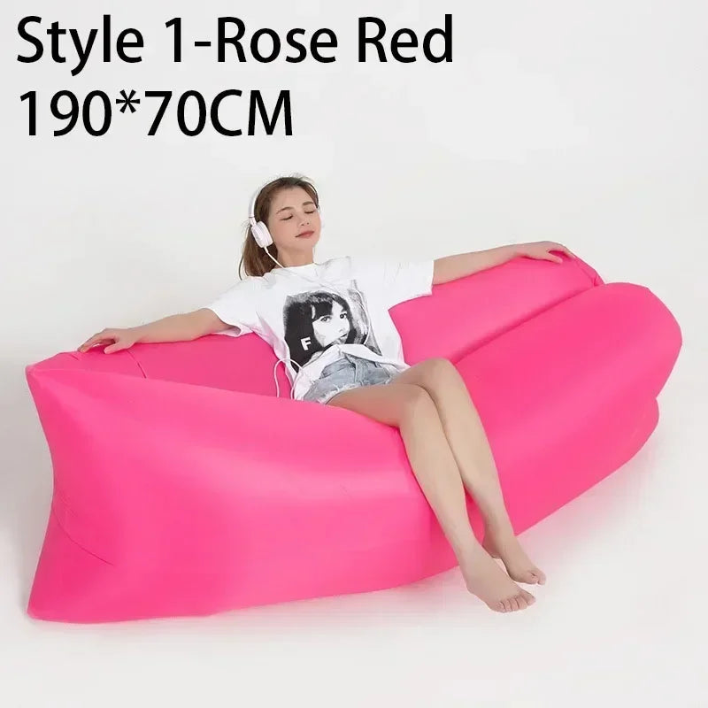 Outdoor tragbares aufblasbares Sofa Strand Faules Luftsofa Faltbarer Schlafsack Oxford-Stoff Campingmöbel 190x70cm