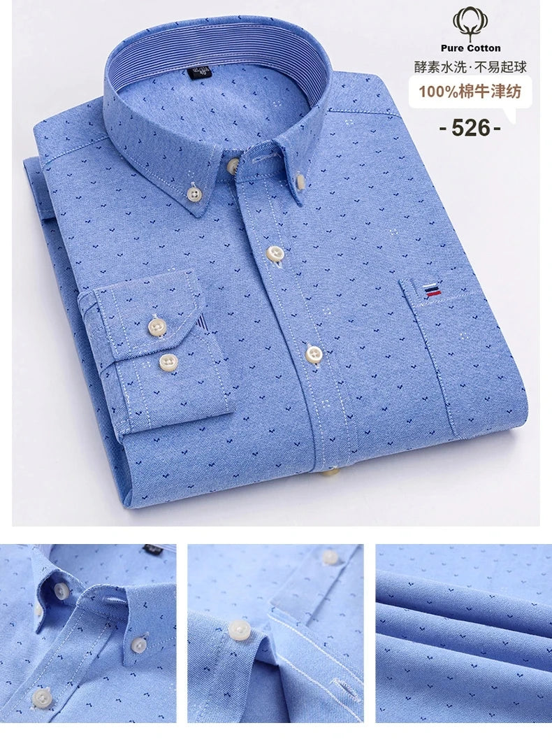 100 % Baumwolle Oxford Herrenhemden Langarm Kariert Weich Regular Fit Festliches Hemd Tasche Sozial Bluse Herrenkleidung S-7XL