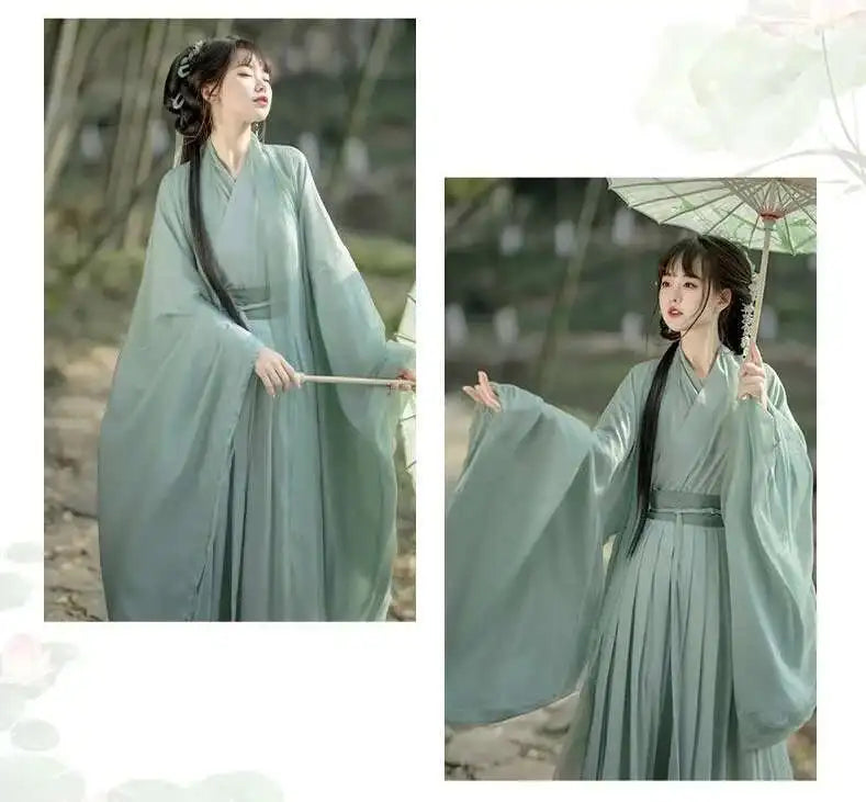China Traditionelle Hanfu Damen Abendkleider Elegante Feenrock Weite Große Ärmel Elegantes Kleid Bankett Tanz Kleidung Frühling