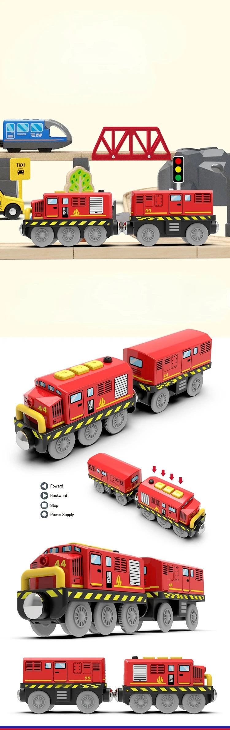 Kid Magnetische Elektrische Zug Lokomotive Holzschienen Slot Diecast Eisenbahn mit Zwei Waggons Zug Holzspielzeug Biro Leduo Gleis