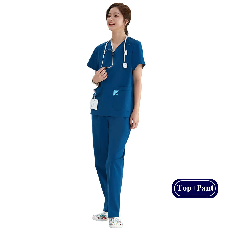 V-Ausschnitt Medizinische Uniform Sets für Damen Dreieckiger Ring Melange Schmale Stilloutfits Zahnärztliche Krankenhaus Arbeitsanzüge 202
