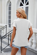 Neue Damen V-Ausschnitt Lose Pullover Chiffon-Shirts Elegante Mode Einfarbige Rüschen Damenbluse Sommer Lässige Kurzarm-Oberteile