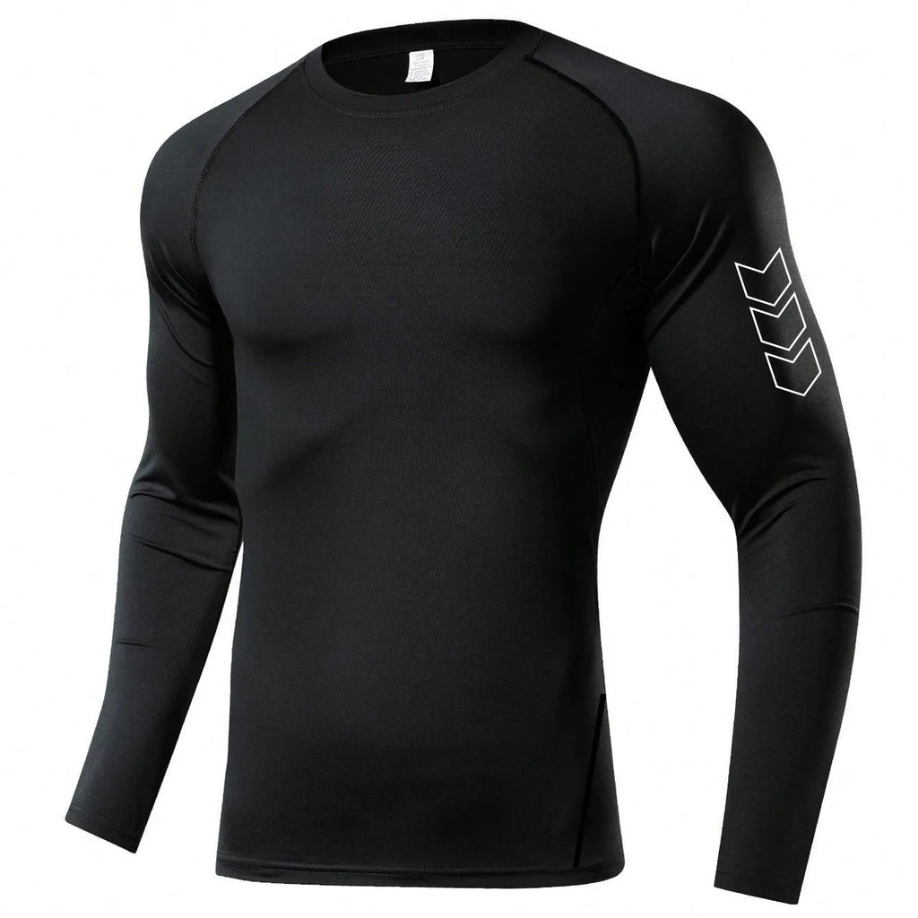 Herren Kompressions-Langarmshirt Schwarz Fitness-T-Shirt Männer Laufen Schnelltrocknend Gym-Top Sonnenschutz Sport-Baselayer