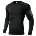 Herren Kompressions-Langarmshirt Schwarz Fitness-T-Shirt Männer Laufen Schnelltrocknend Gym-Top Sonnenschutz Sport-Baselayer