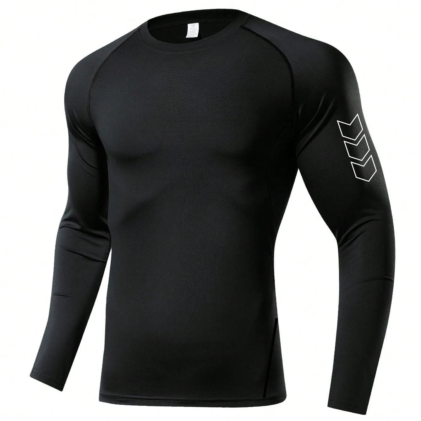 Herren Kompressions-Langarmshirt Schwarz Fitness-T-Shirt Männer Laufen Schnelltrocknend Gym-Top Sonnenschutz Sport-Baselayer