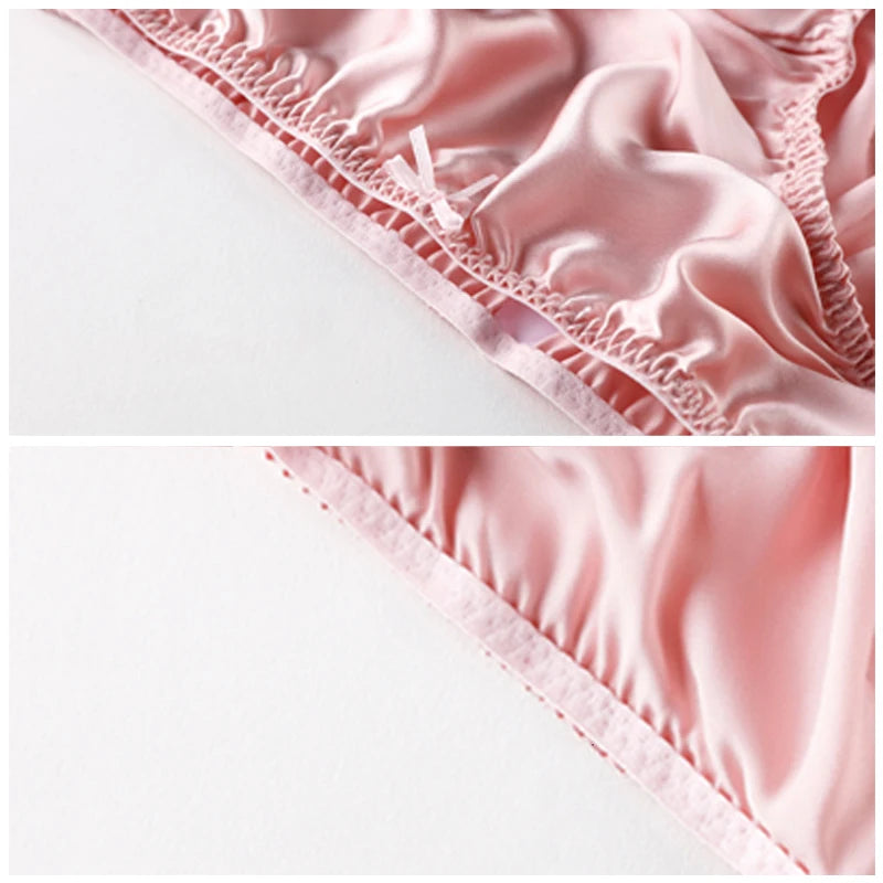 Damen 100% Maulbeerseide seidiger Slip Mode Spitze Brief Große Größe Bequeme Atmungsaktive Einfarbige Dessous Nahtlose Unterwäsche Zweitbild