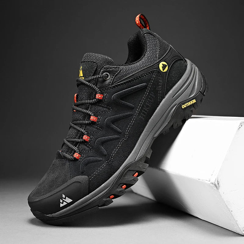 HIKEUP Leder Herrenschuhe für Herren Freizeitschuhe Mode Wasserdicht Winter Luxus Designer Marke Arbeitsstiefel Herren Rutschfeste Sneaker