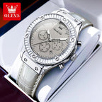 OLEVS 9978 Damenuhr, multifunktionale Quarzuhr, wasserdicht, leuchtendes Lederarmband, elegante modische Uhren für Damen, Geschenke