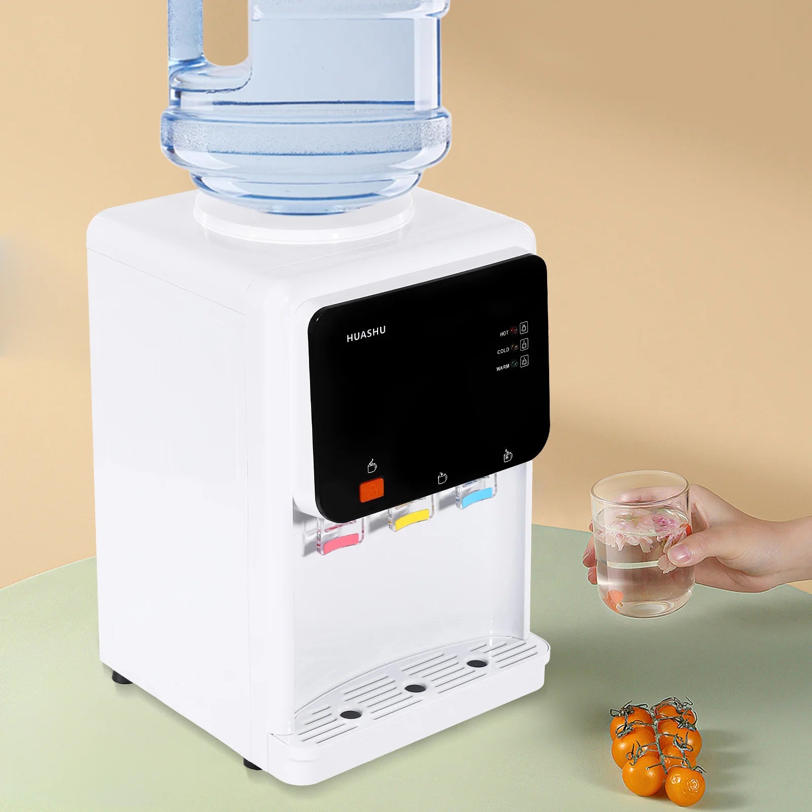 Moderner weißer elektrischer Wasserspender, 31*30*48cm, wassergekühlter Spender, 500W Desktop-Warm- und Kaltwasserspender Hauptbild