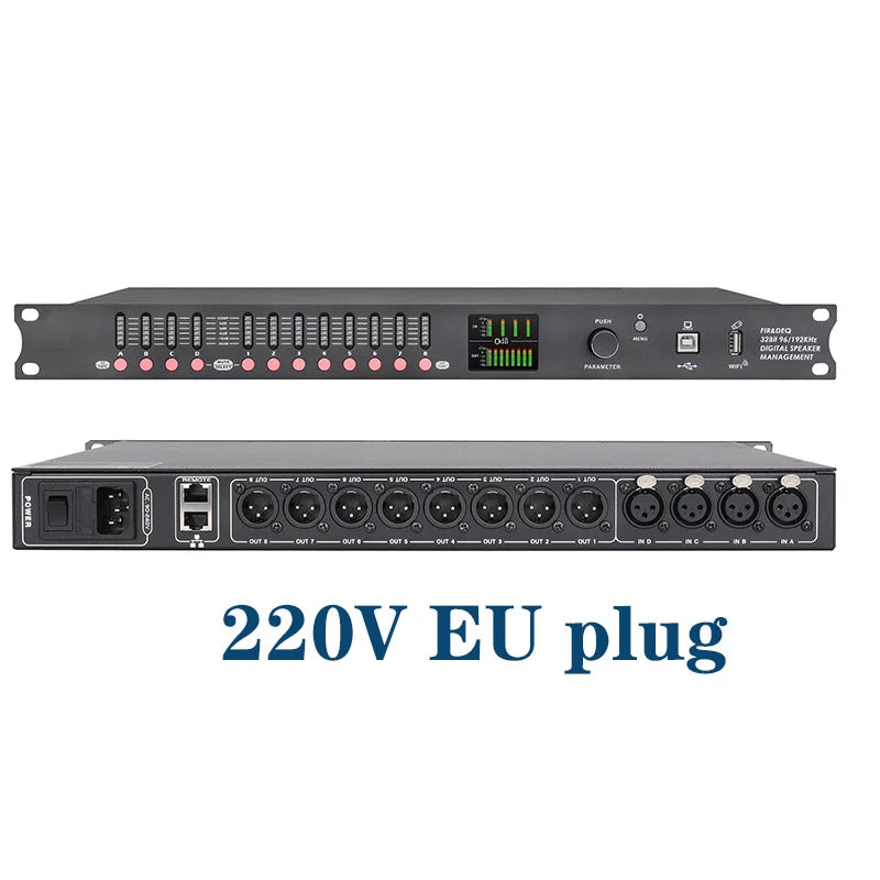 DP48X Professioneller Digital-Audioprozessor 4 Eingänge 8 Ausgänge Drive Rack Prozessor mit RIR DEQ 192KHZ Lautsprechermanagementsystem