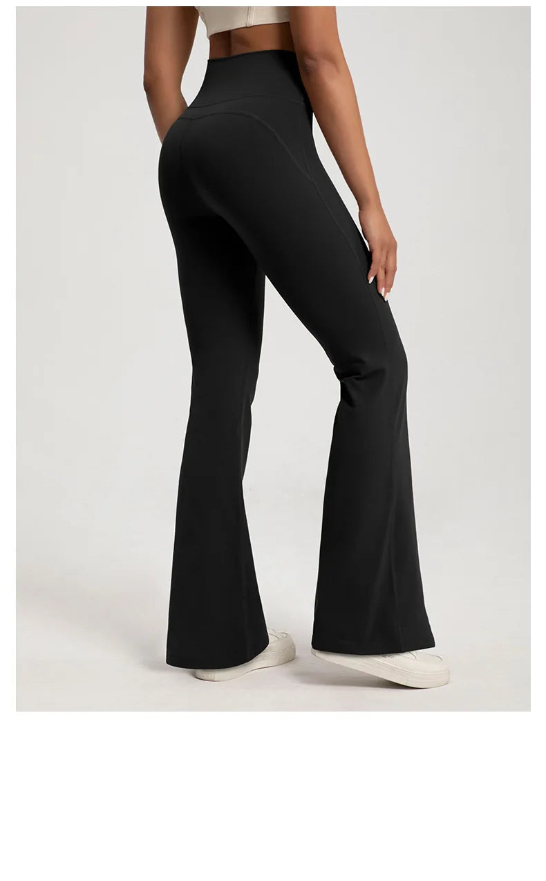 Nackte, hoch taillierte, taillenformende, hüfthebende Fitness-Sporthose mit elastischem Schlag für Damen, lässige Outdoor-Lauf-Yogahose