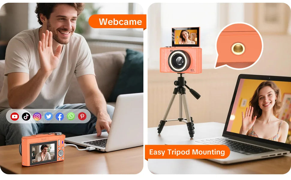 4K-Vlogging-Kamera, 180° drehbarer Bildschirm, Ringlicht & Beauty-Modus, Digitalkamera für Anfänger, 32-GB-SD-Karte enthalten, Weihnachtsgeschenk