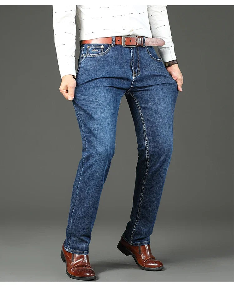 WTHINLEE Business Herren Jeans Casual Straight Stretch Mode Klassische Blaue Arbeits-Denim-Hosen Herren Markenbekleidung Größe 28-40