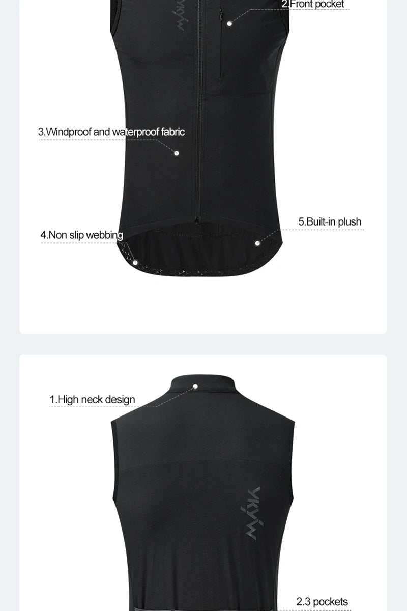 YKYWBIKE Herren Radsport Gelit Thermo-Fleece Fahrrad Windjacke Ärmellose Weste Winddicht Wasserdicht Radfahren