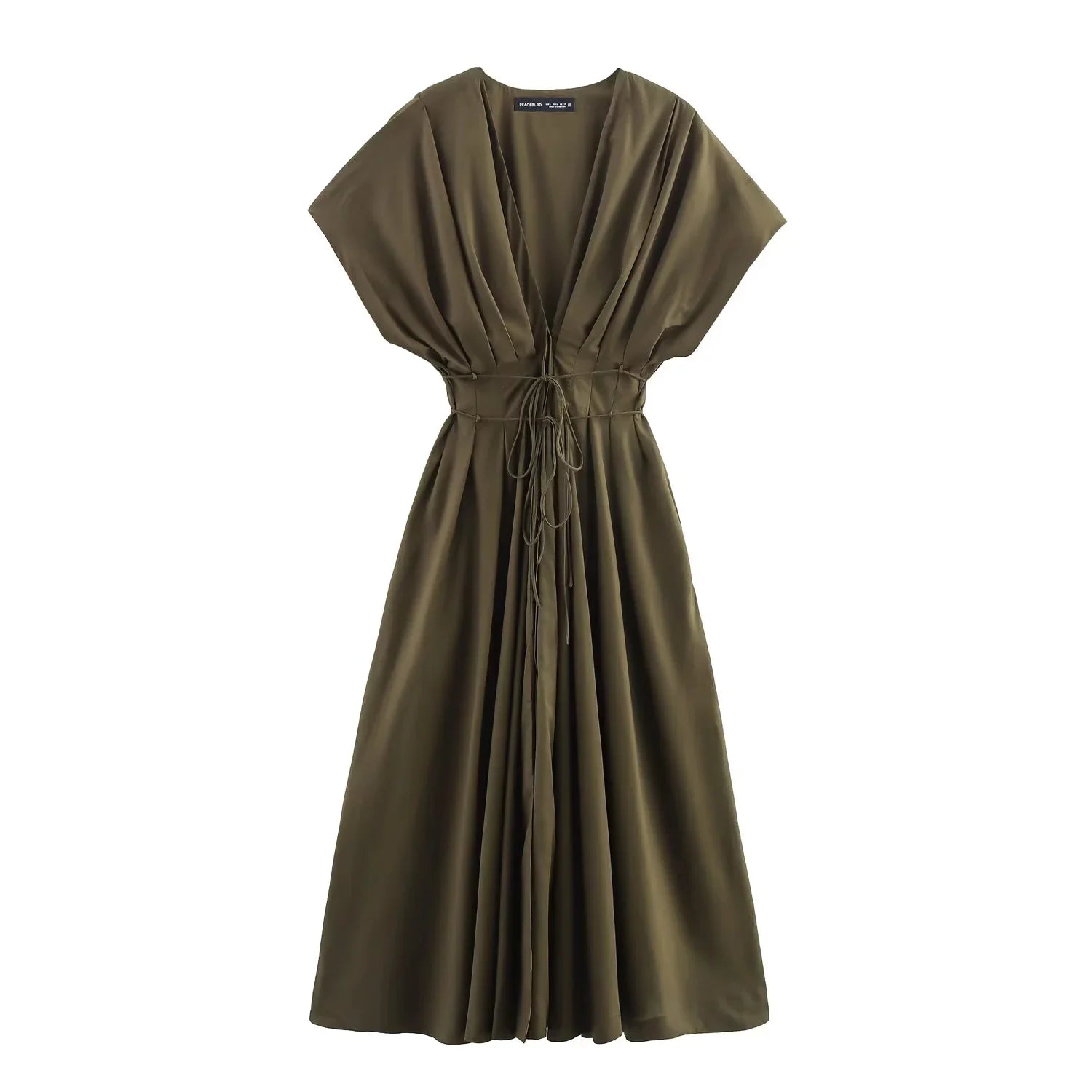 KONDALA 2026 Frühling Sommer Vintage Damenkleid Mode Einreihig Schärpen Drapierter V-Ausschnitt Ärmellos Schicke Braune Damenkleider
