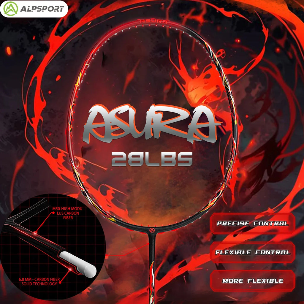 ALP Asura 6U MAX 38LBS G5 Black Badminton Racket Full Carbon Fiber Original Pro Offensive for Teens & Outdoor Sports