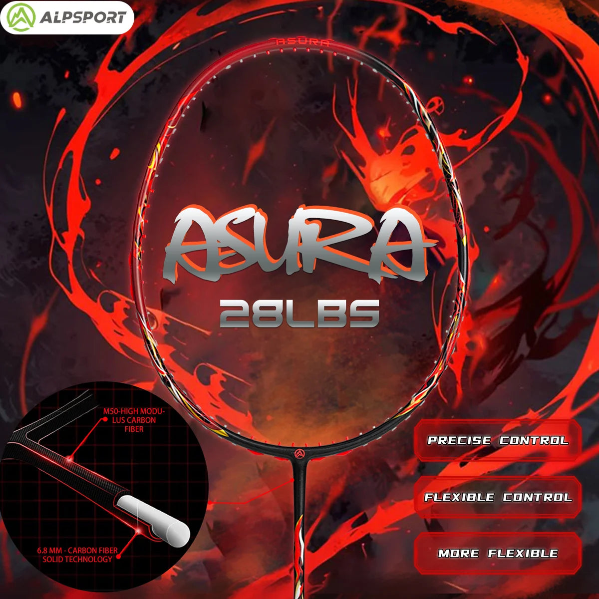 ALP Asura 6U MAX 38LBS G5 Black Badminton Racket Full Carbon Fiber Original Pro Offensive for Teens & Outdoor Sports