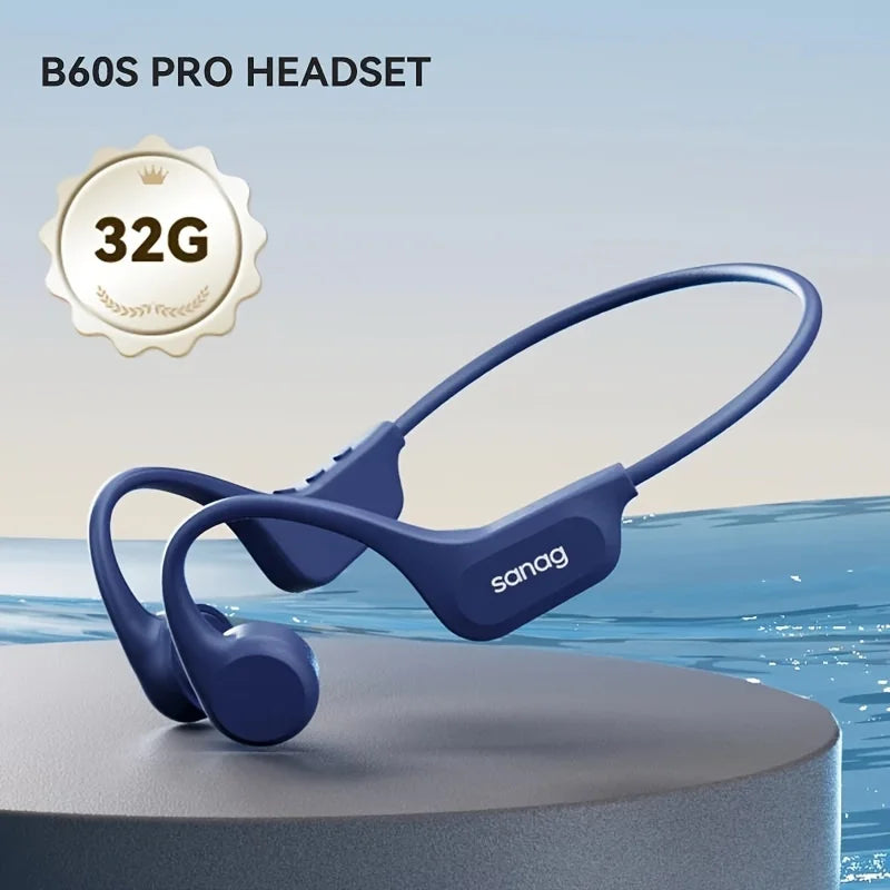 Sanag B60S Knochenschall-Kopfhörer IPX8 Schwimmen Bluetooth Kopfhörer Kabelloses Headset 32GB/64GB MP3 mit Mikrofon Ohrhörer