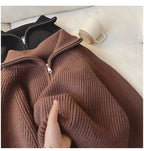 Damen Half-Zip Kragen Pullover Weicher Strick Langarm Kurzer Pulli Herbst Winter Teenager-Mädchen Koreanisches Mode-Outfit