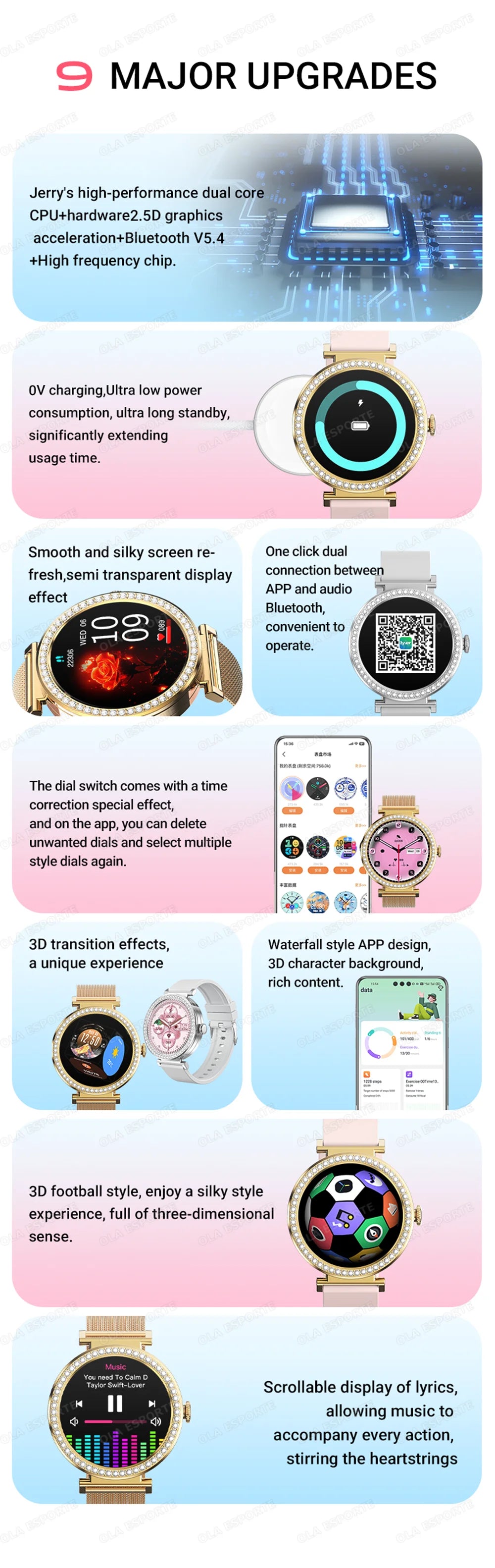 Fashion Zircon Smartwatch 1,46" AMOLED Bildschirm 5.4 Bluetooth Anruf Herzfrequenz Temperaturüberwachung Damen Smartwatch Schrittzähler