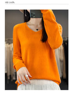 Damen 100% Merinowolle Pullover V-Ausschnitt Basic Pulli Herbst Winter Kaschmir Kleidung Langarm Weiche Strickware Oberteile Unifarben
