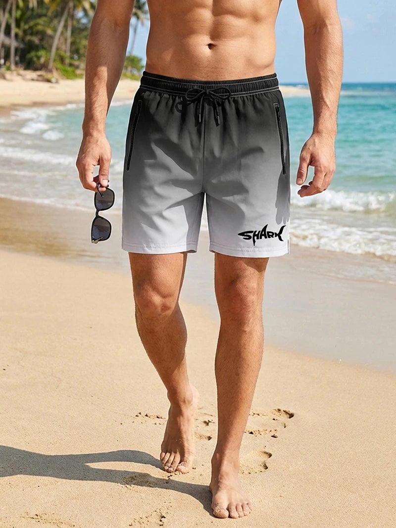 Hai-Grafik Herren Badeshorts Sommer Lässige Strandshorts mit Netzfutter Reißverschlusstaschen Schnell trocknende Badehose