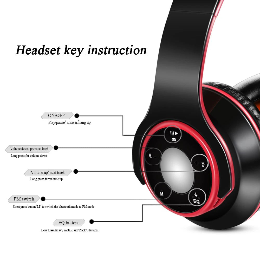 Bunter Stereo-Audio-MP3-Bluetooth-Kopfhörer, kabellos, mit SD-Kartenunterstützung und Mikrofon, 20 Stunden Wiedergabe