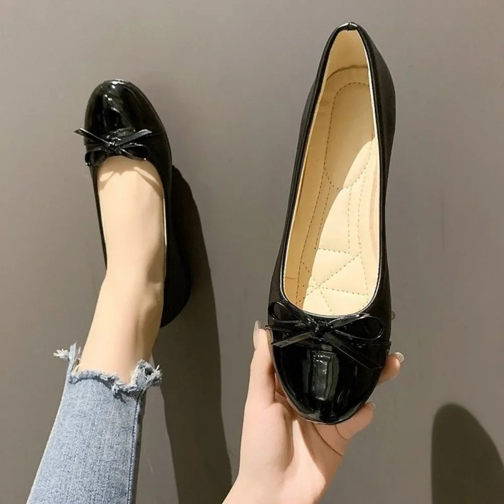Ballerina Damen Halbschuhe Komfort Rutschfeste Damen Mokassins Leder Flats Elegante Schleife Damen Einzelschuhe Zweitbild