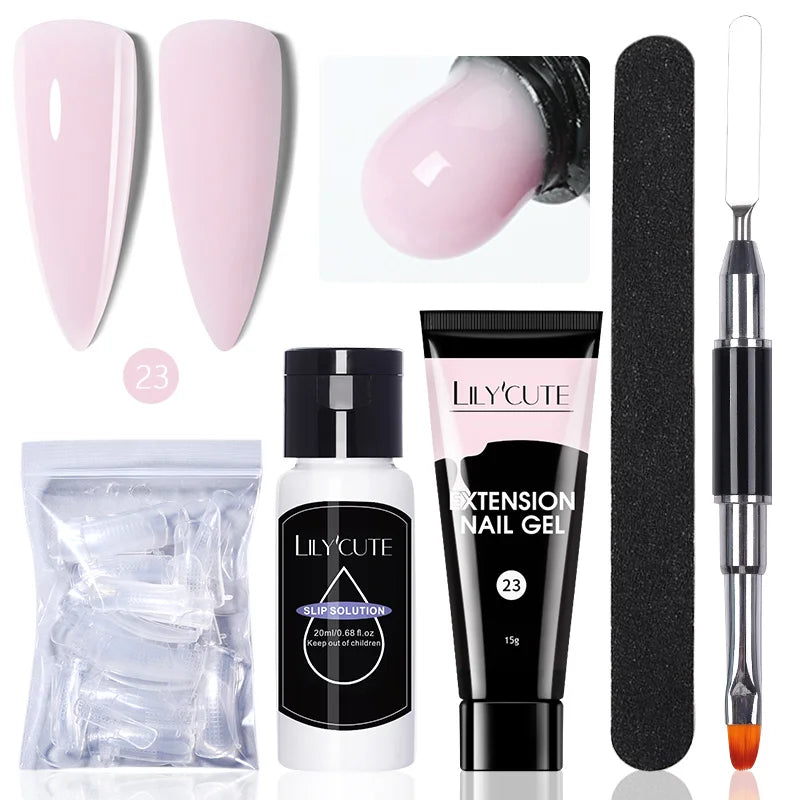 LILYCUTE 15ml Verlängerungsgel-Nagellack-Set Quick Nail Prolong mit Verlängerungsform-Nagelspitzen Acryl-Lösung Maniküre-Werkzeug-Kit