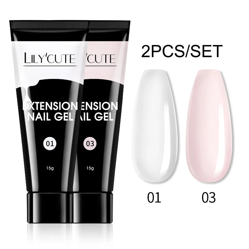 LILYCUTE 15ml Verlängerungsgel-Nagellack-Set Quick Nail Prolong mit Verlängerungsform-Nagelspitzen Acryl-Lösung Maniküre-Werkzeug-Kit