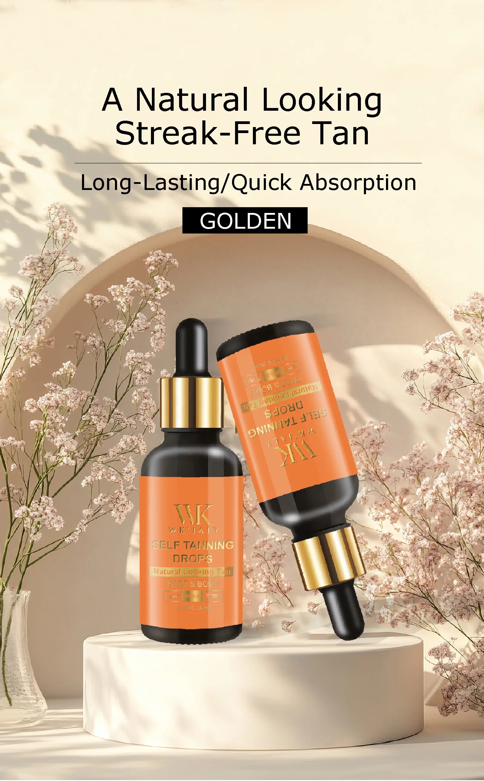 WK JALY Medium Selbstbräunertropfen, Natürlicher Glanz, Sonnenbräunungstropfen, Bräunung ohne Sonne für Gesicht, Körper, zur individuellen Bräune der Hautpflege hinzufügen
