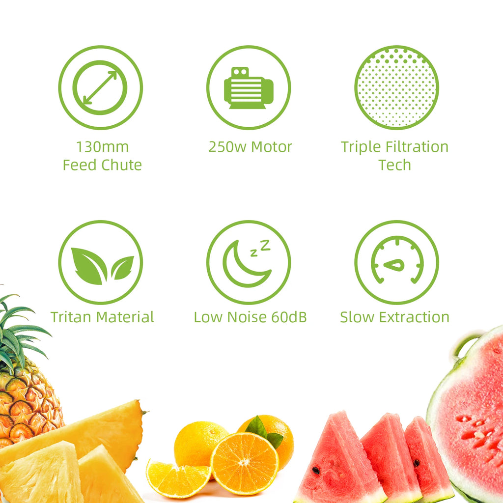 BioloMix Kaltpress-Entsafter, mit 130 mm Einfüllschacht, für ganze Früchte und Gemüse, hohe Saftausbeute, BPA-freier Slow Masticating Juicer