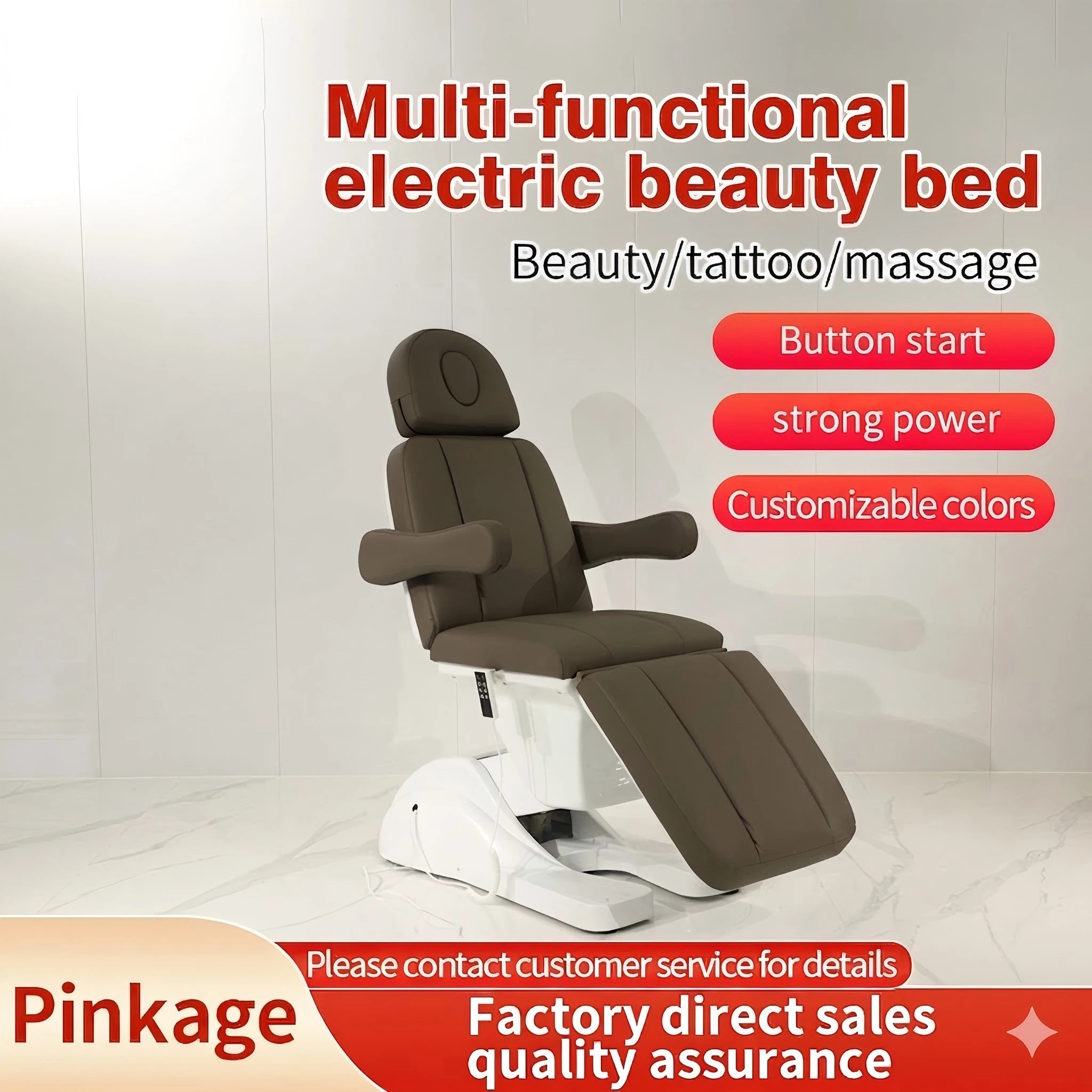 Multifunctional beauty salon equipment brown polyurethane leather 3 motor reclining electric massage face wash bed Main image