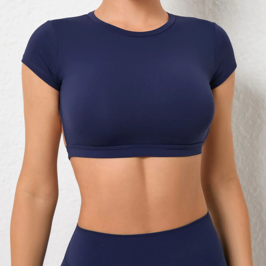 Hearuisavy Sommer Personalisierbare Sportshirts Workout Sportbekleidung Rückenloses Yoga-Kleidungsstück Brustpolster Sport Crop Tops Gym Top Damen