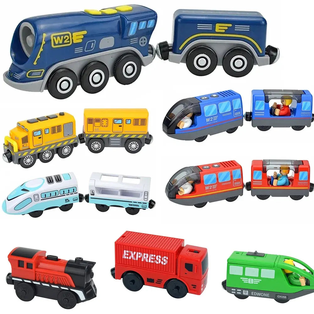 Holz-Lokomotive, magnetische elektrische Eisenbahn-Spielzeuge, passend für Biro-Holz-Druckguss-Schlitz-Eisenbahnstrecke, pädagogisches Spielzeug für Kinder Hauptbild