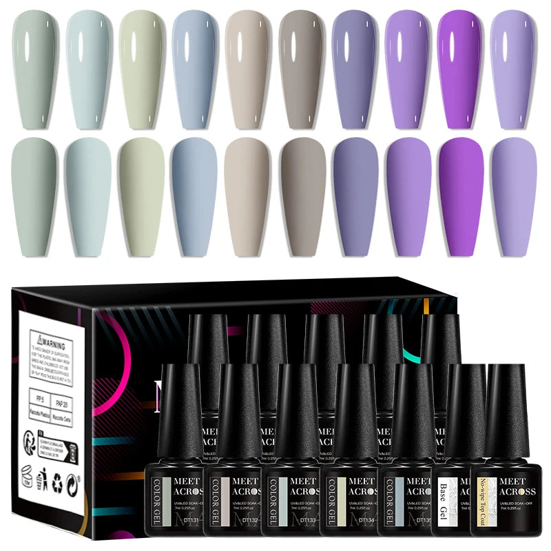MEET ACROSS 12tlg/Set 7ml Macaron Gel Nagellack mit Box Semi-permanenter UV-Gel Soak Off Nail Art Kit Nagellack für Maniküre