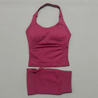 2-teiliges Sportset Damen Rückenloses Tanktop Hohe Taille Scrunch Nahtlose Shorts Fitnesskleidung Activewear Trainingssets Gym Anzug