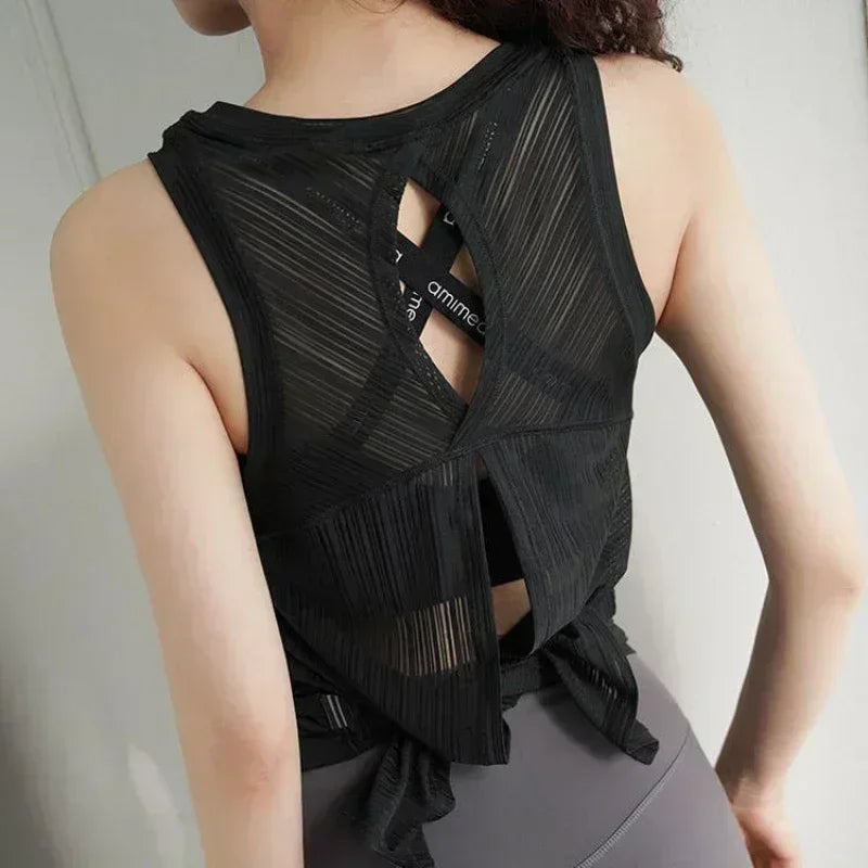 Sexy Sleeveless Backless Sports T-Shirt Women's Gym Tank Top Loose Sportswear Breathable Workout Tank Top Fitness Yoga Dance